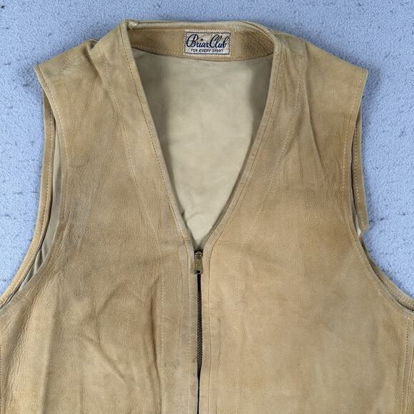 Vintage 40s Briar Club Suede Vest Small Brown Leather Talon Zip Hunting Workwear - Picture 2 of 16